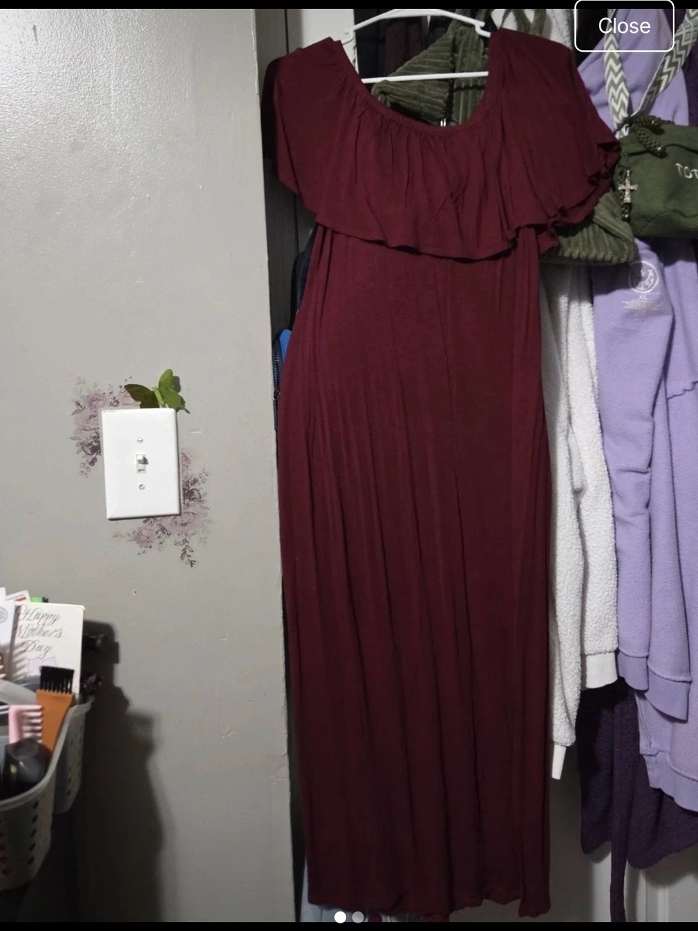Women’s Burgundy Off-Shoulder Maxi Dress